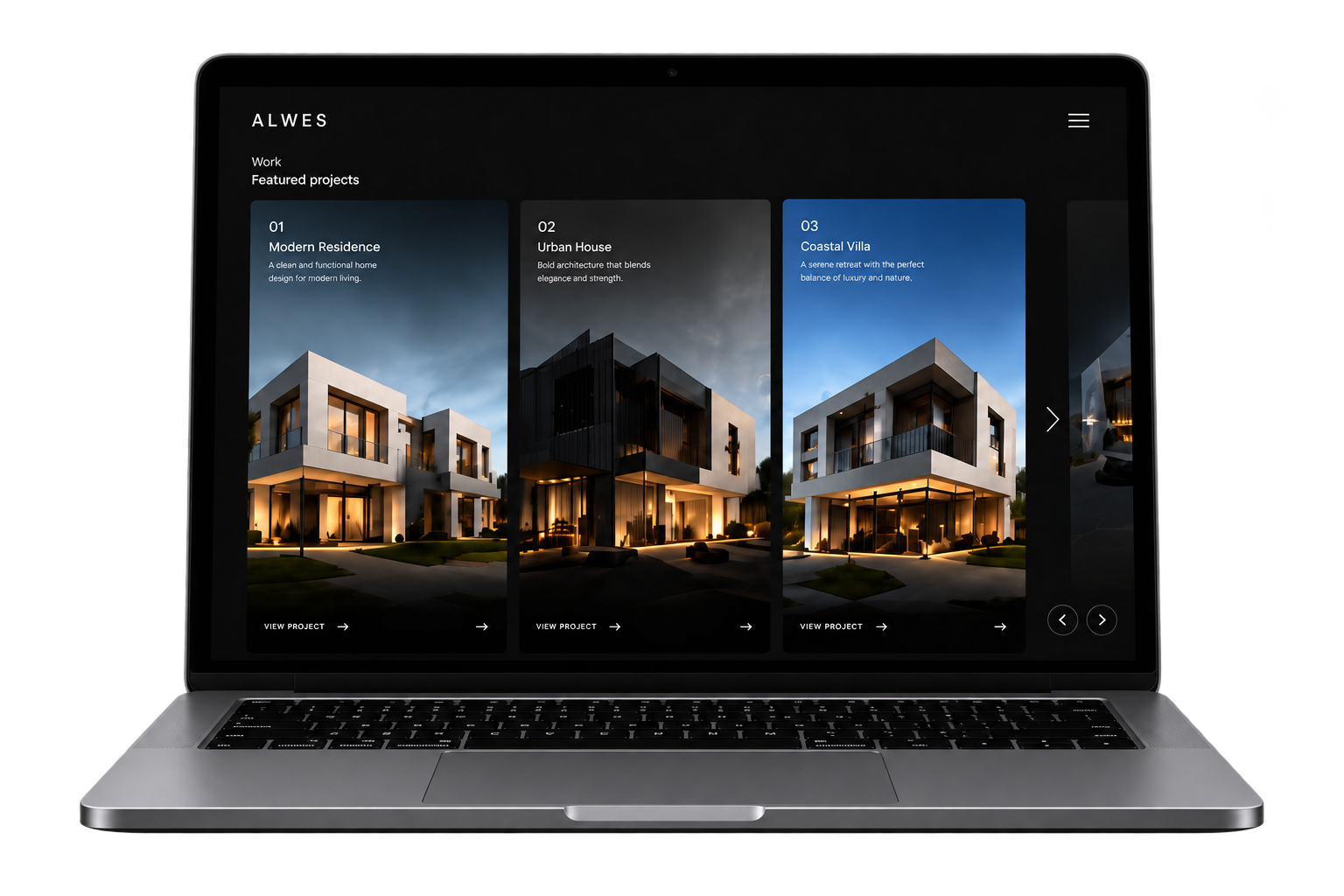 Website da Alwes Studio apresentado em laptop